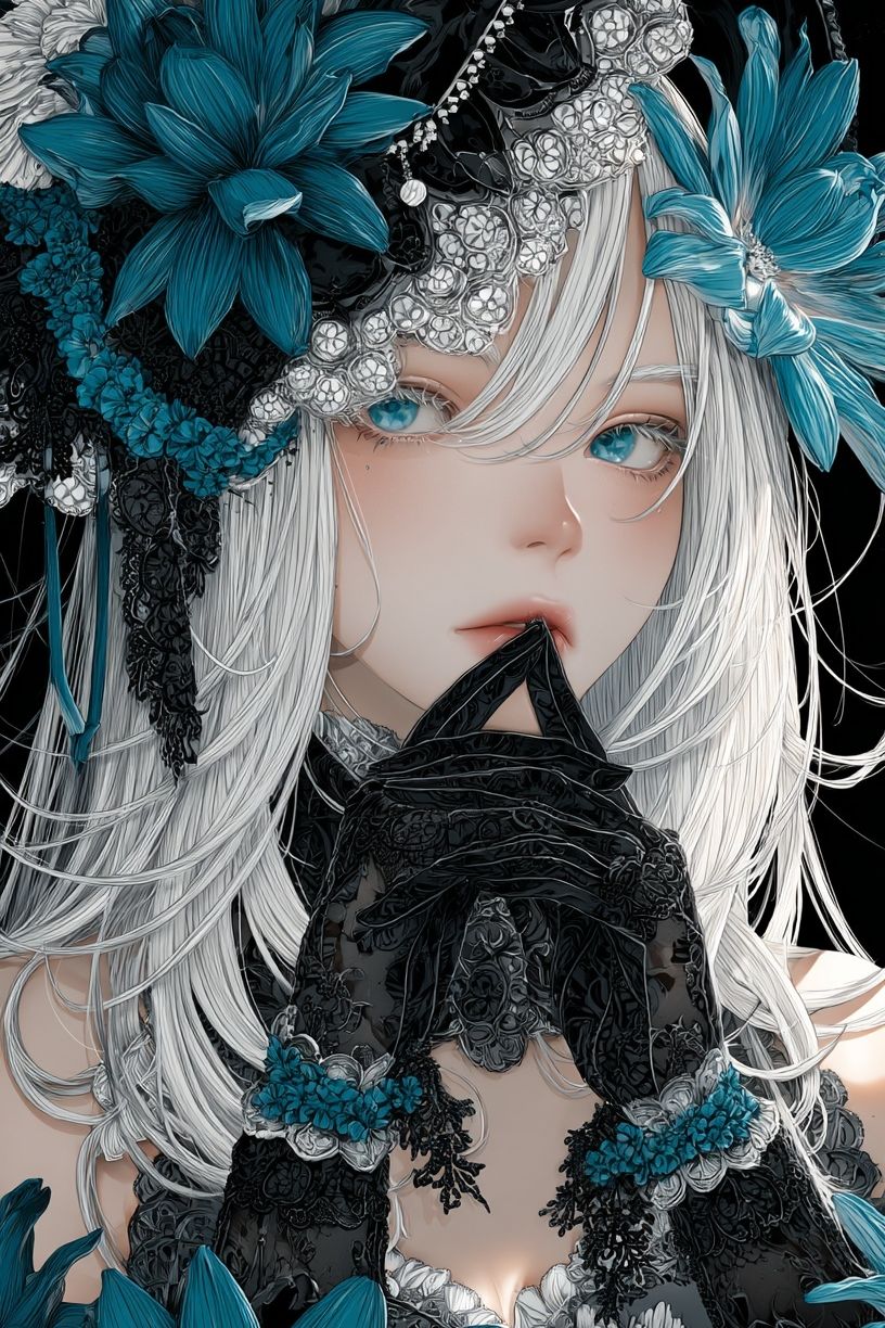 Gothic Floral Anime Portrait Poster. poster detail