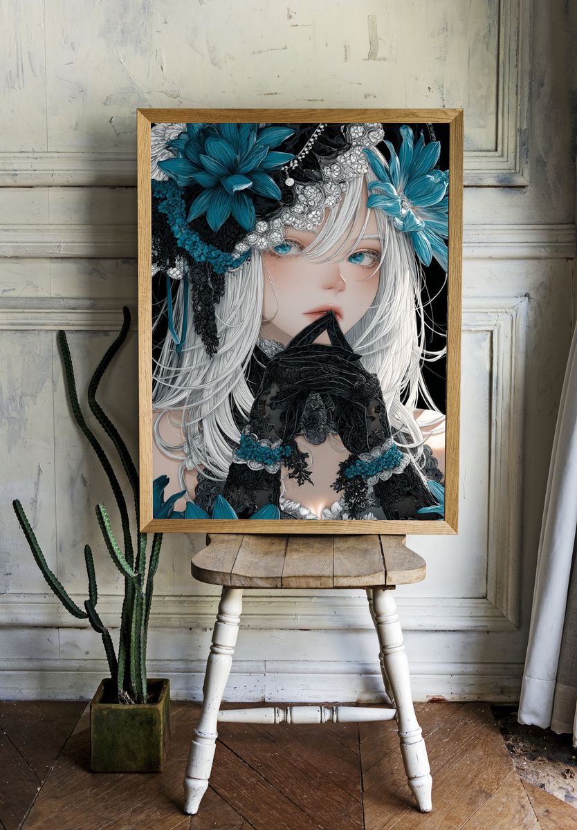 Gothic Floral Anime Portrait Poster. room preview