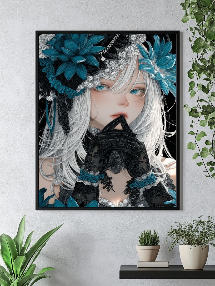 Gothic Floral Anime Portrait Poster. — room view 4