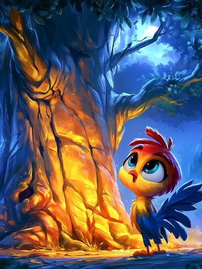 Curious Bird in Moonlit Forest Poster.
