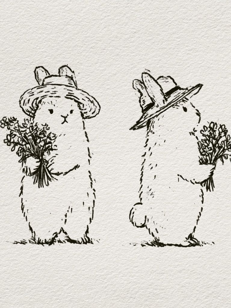 Bunny Duo Line Art Print. poster — animals art