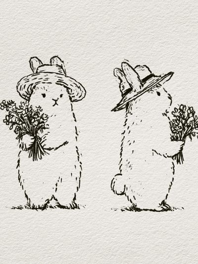 Bunny Duo Line Art Print.
