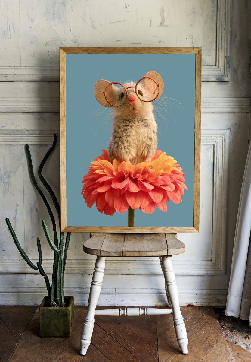 Mouse in Flower Glasses Poster. room preview