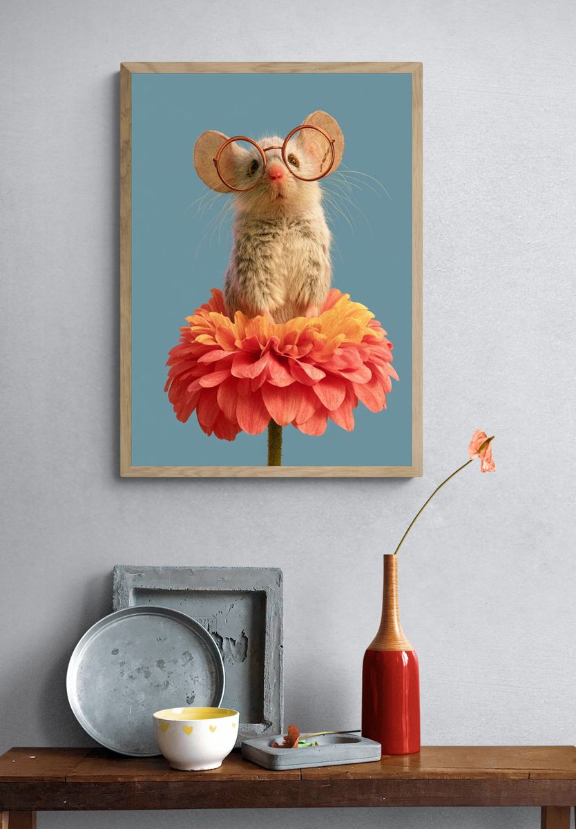 Mouse in Flower Glasses Poster. — room view 3