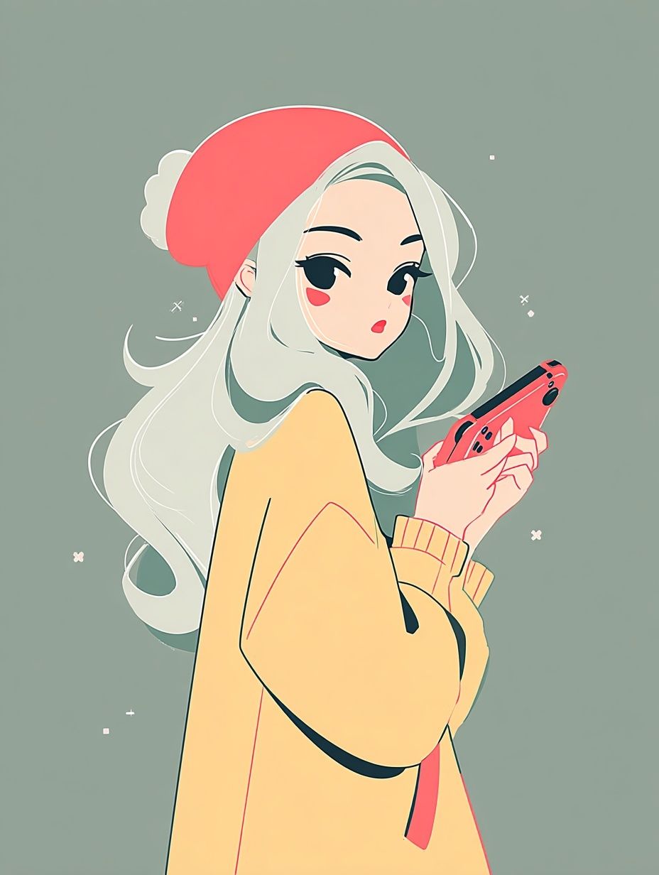 Anime Girl with Phone Print. poster detail
