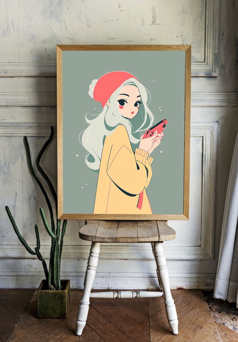 Anime Girl with Phone Print. room preview