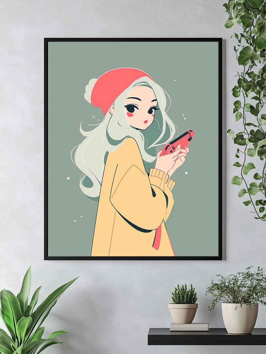 Anime Girl with Phone Print. — room view 4