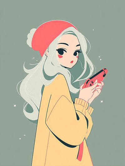 Anime Girl with Phone Print. poster