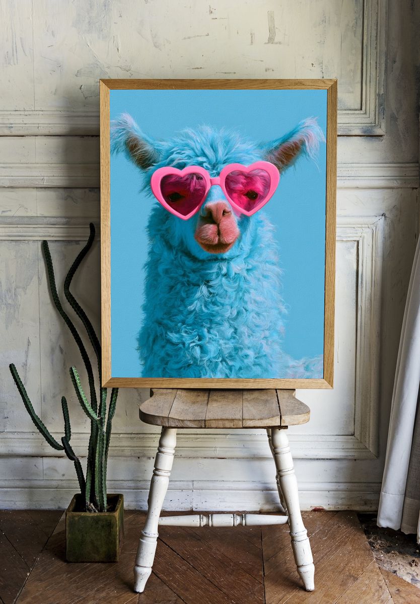 Llama in Heart Sunglasses Poster. — room view 1