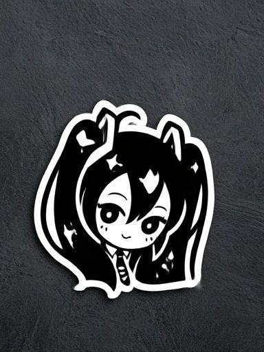 Chibi Anime Girl Black-White Poster. poster detail