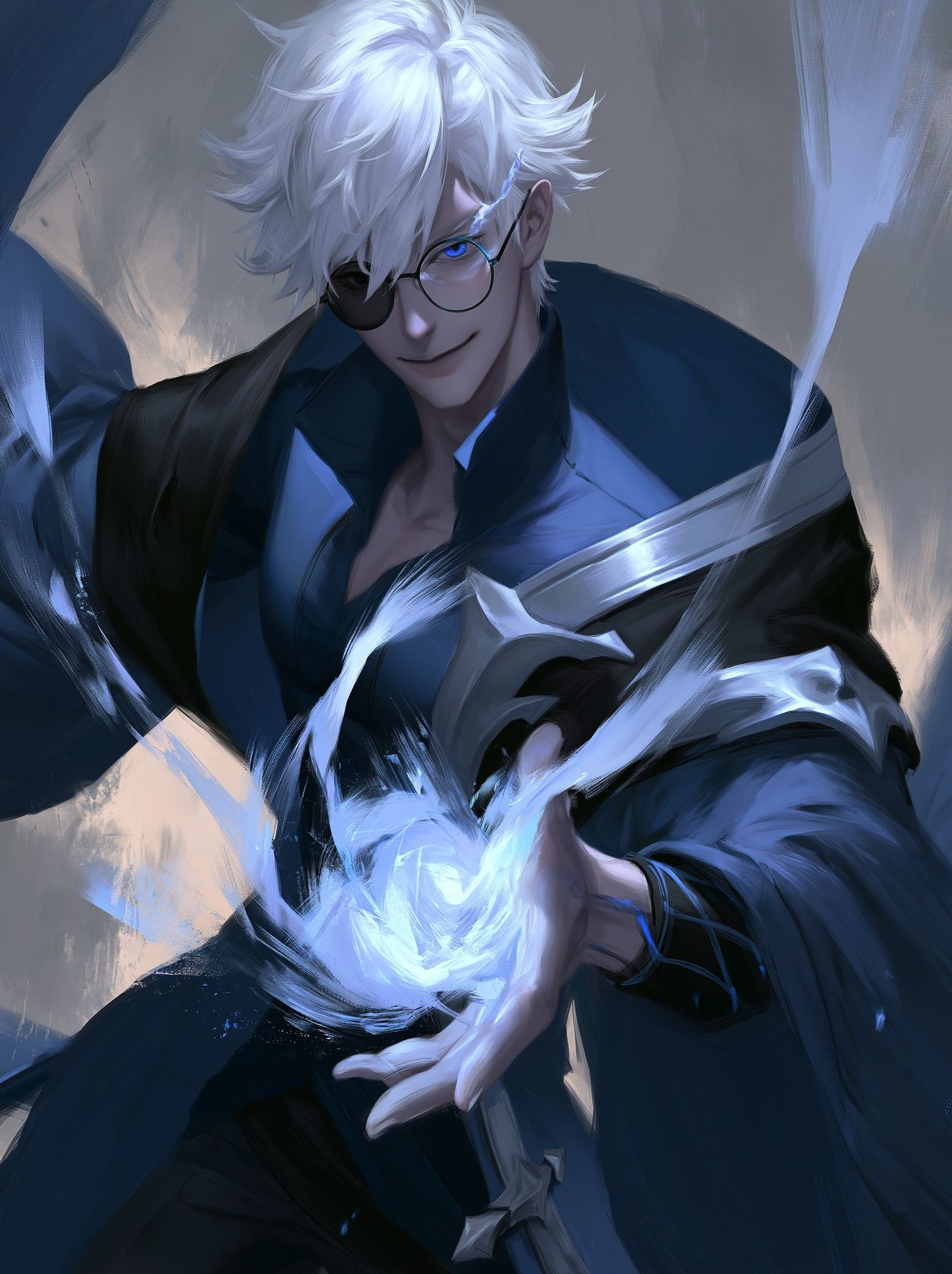 White-Haired Sorcerer Digital Art Poster. poster — anime art