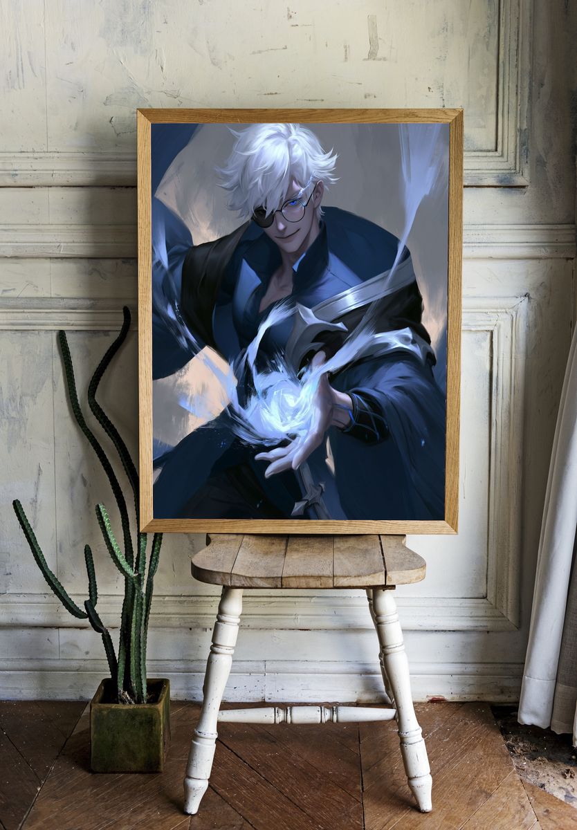 White-Haired Sorcerer Digital Art Poster. room preview