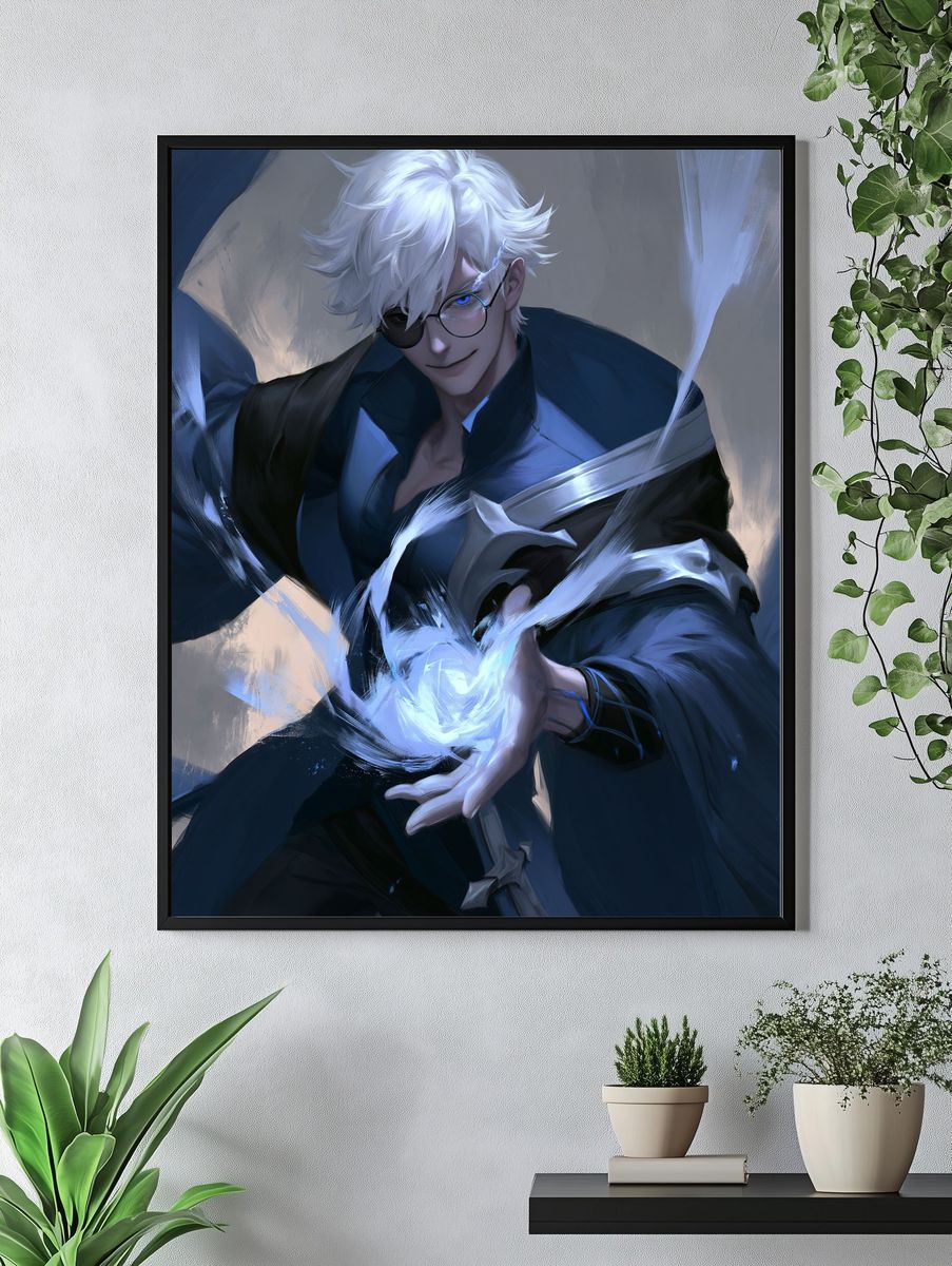 White-Haired Sorcerer Digital Art Poster. — room view 4