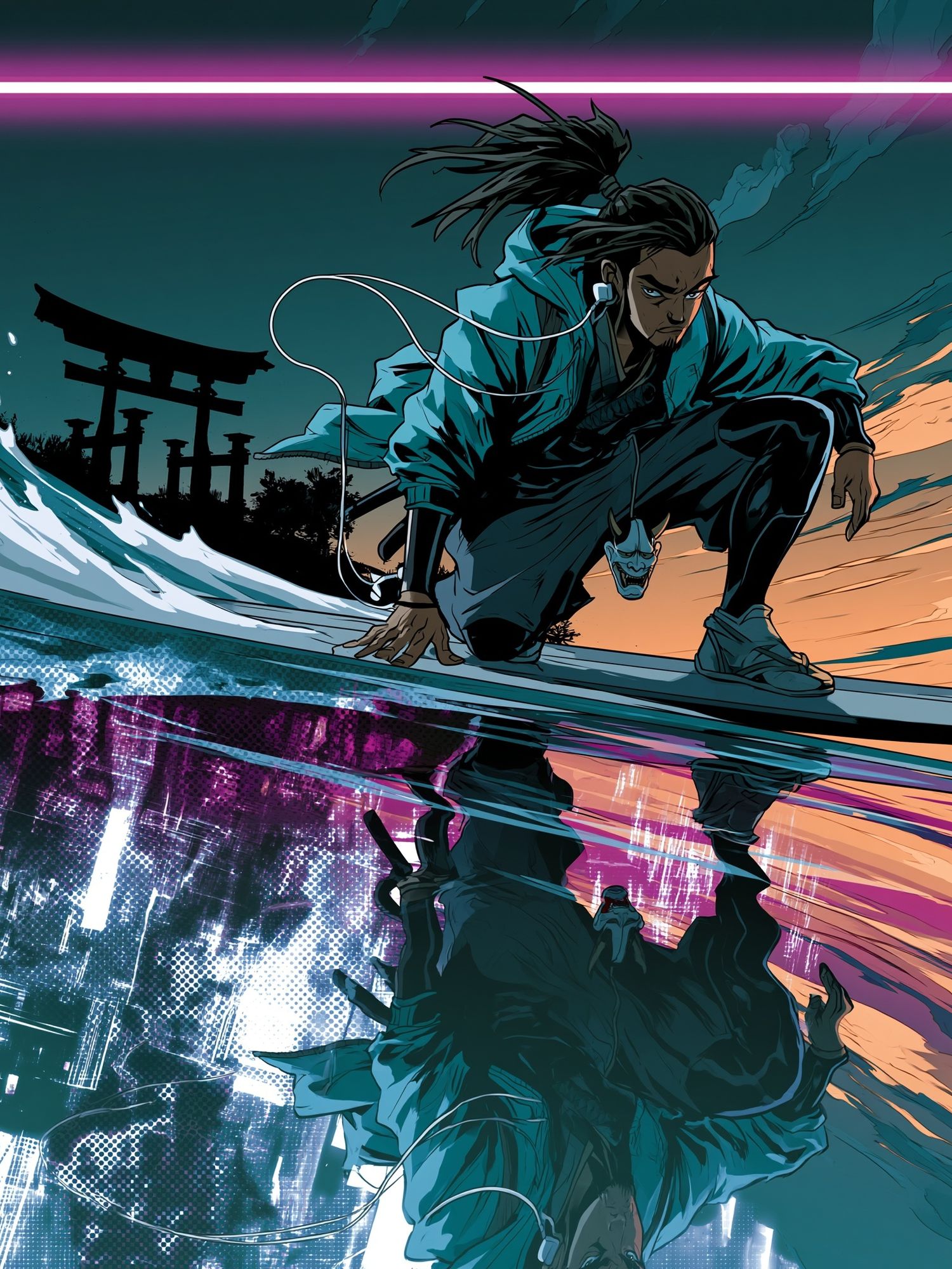 Samurai Surfer Digital Art Poster. poster detail