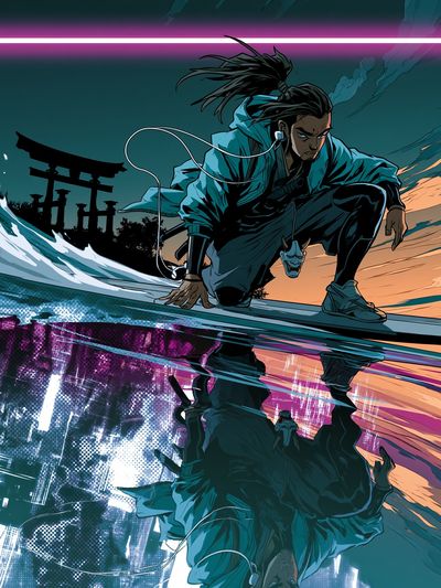 Samurai Surfer Digital Art Poster. poster