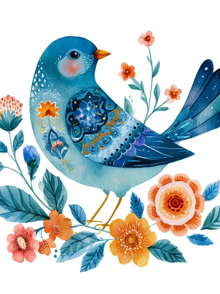 Blue Bird Floral Watercolor Poster. poster — animals art