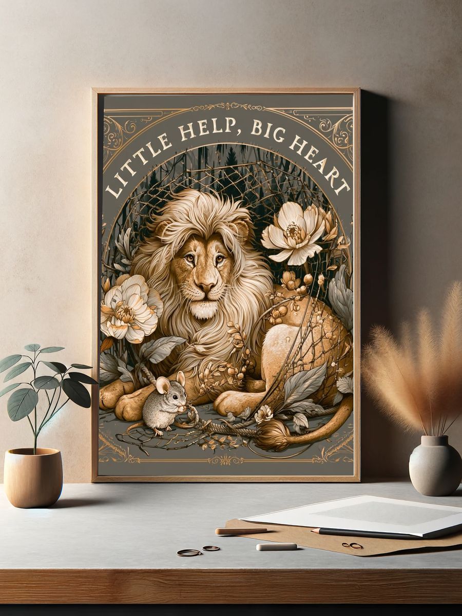 Little Help, Big Heart Lion Poster. — room view 2