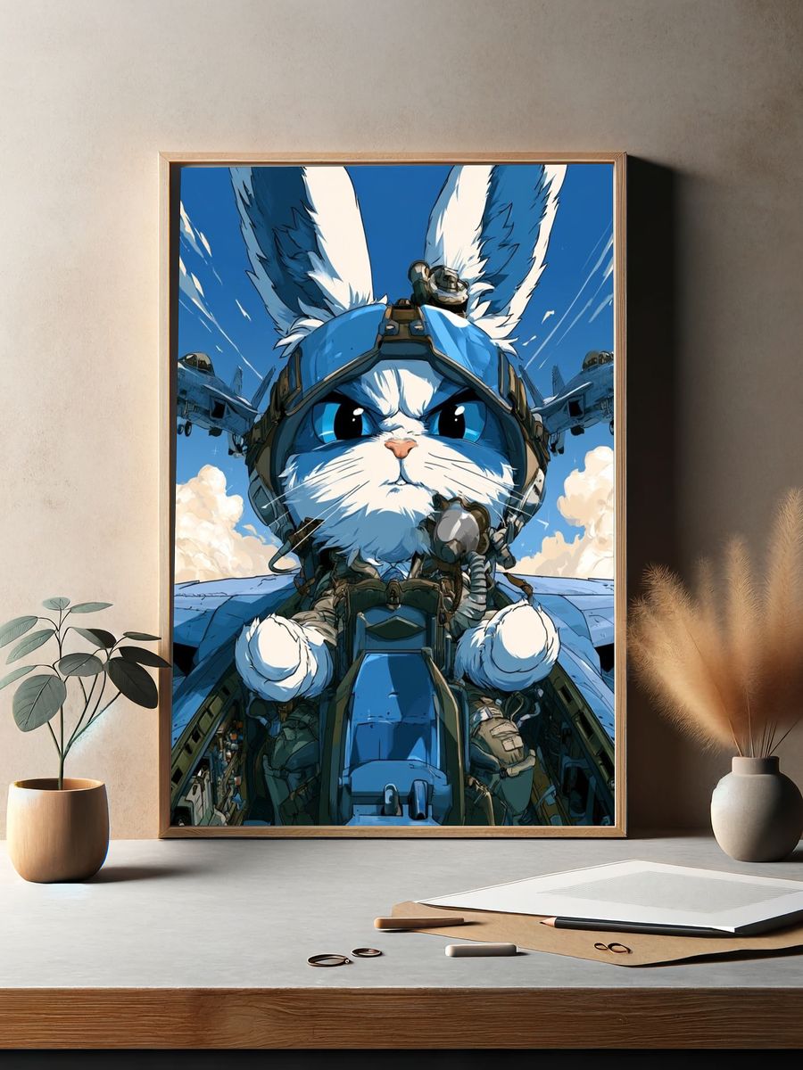 Pilot Cat Fighter Jet Poster. — room view 2