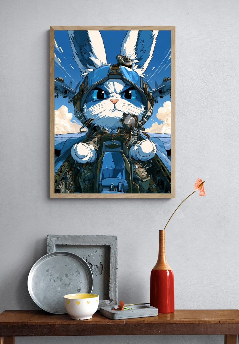 Pilot Cat Fighter Jet Poster. — room view 3