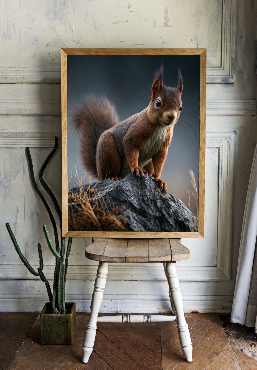 Red Squirrel on Rock Photography Poster. room preview