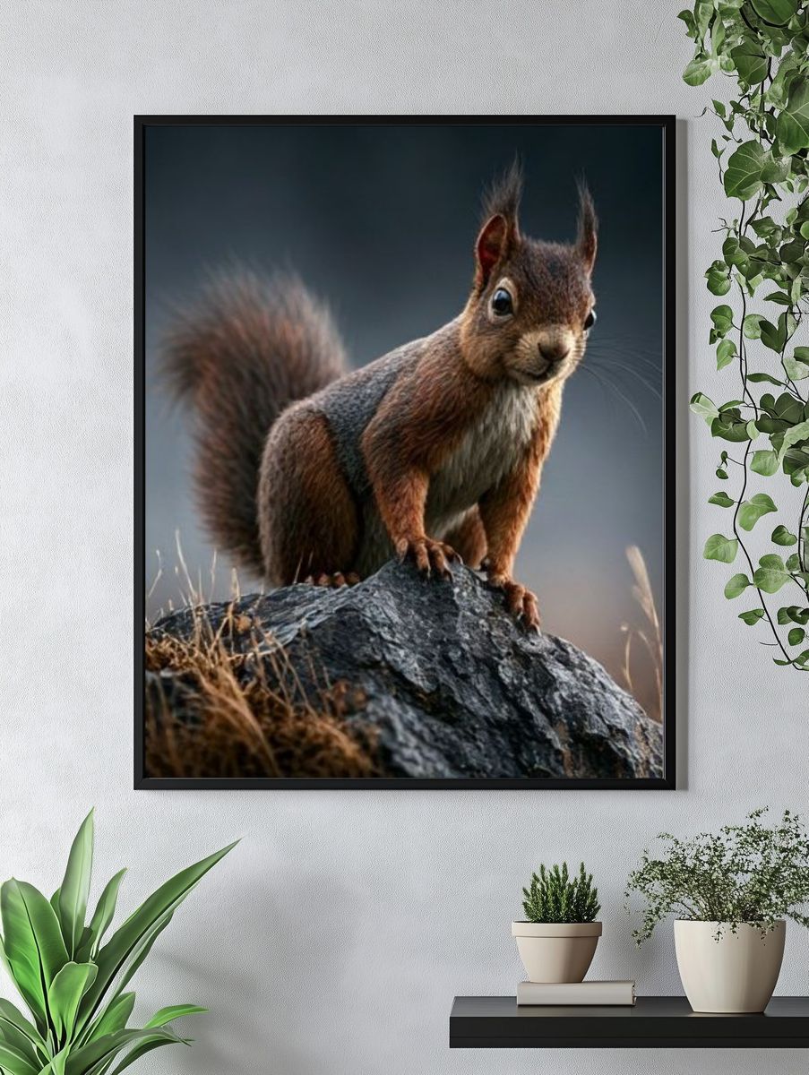 Red Squirrel on Rock Photography Poster. — room view 4