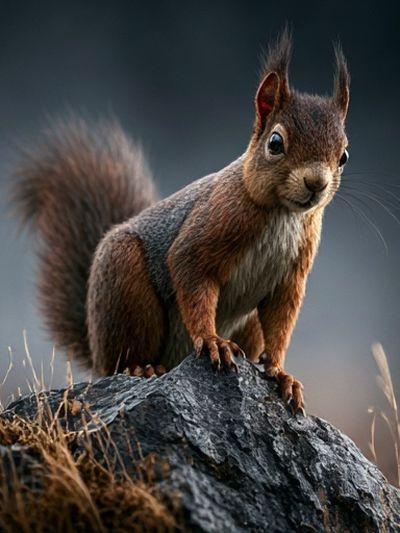 Red Squirrel on Rock Photography Poster. poster