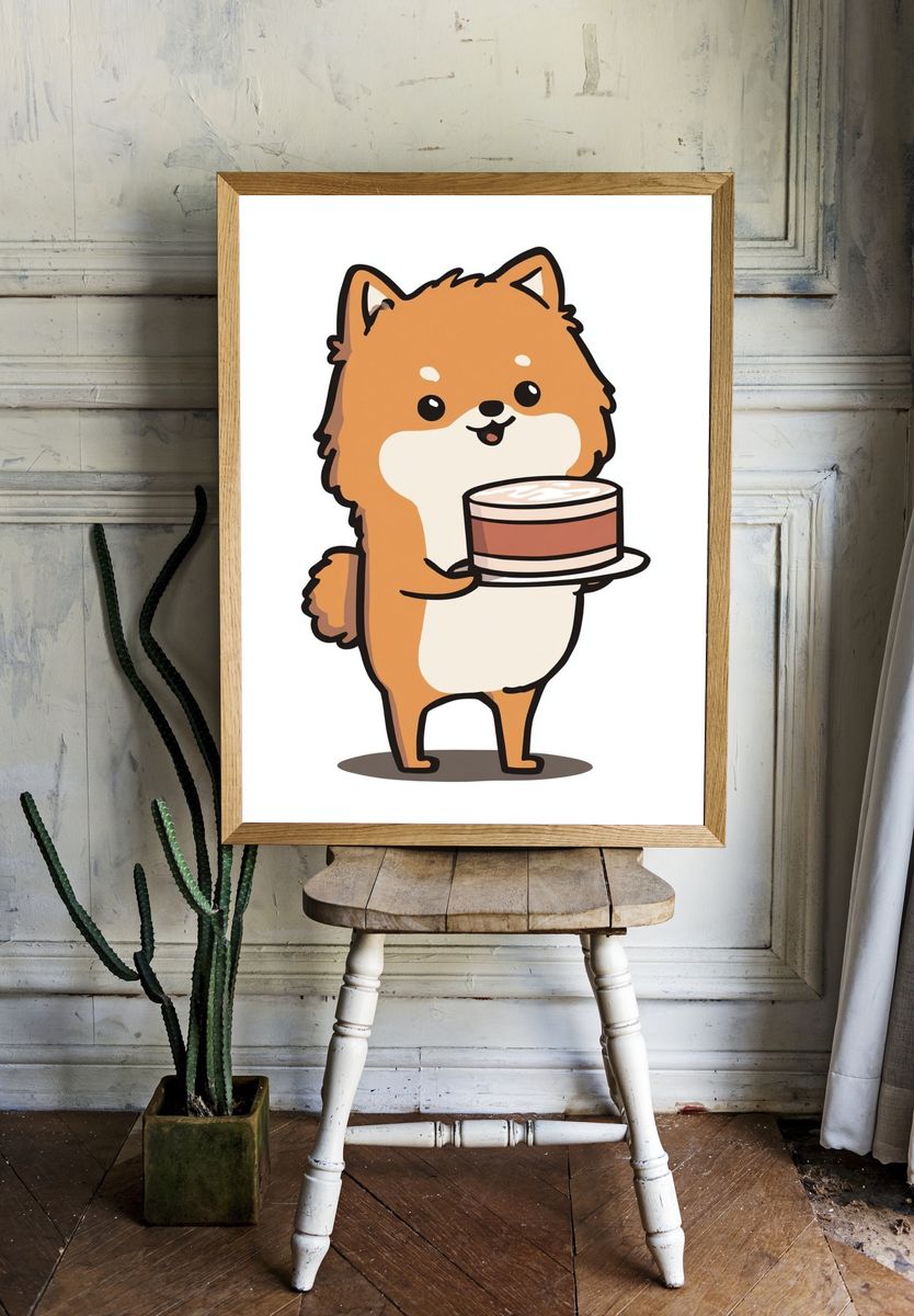 Shiba Inu Coffee Break Illustration Poster. — room view 1