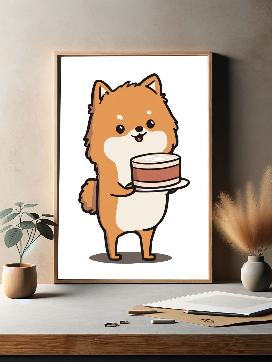 Shiba Inu Coffee Break Illustration Poster. — room view 2