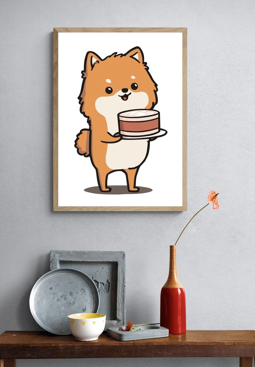 Shiba Inu Coffee Break Illustration Poster. — room view 3