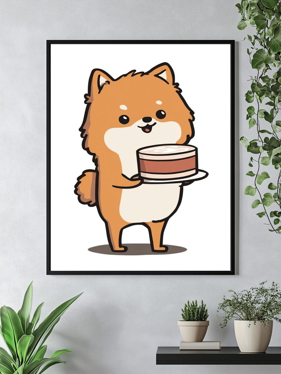 Shiba Inu Coffee Break Illustration Poster. — room view 4