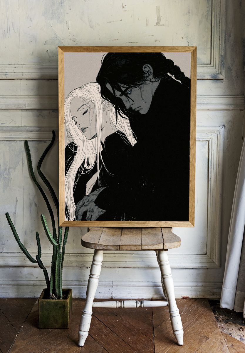 Anime Couple Portrait Print. room preview