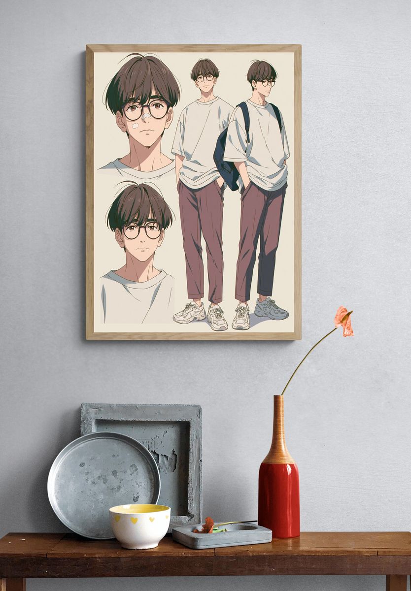 Anime Boy Character Study Poster. — room view 3