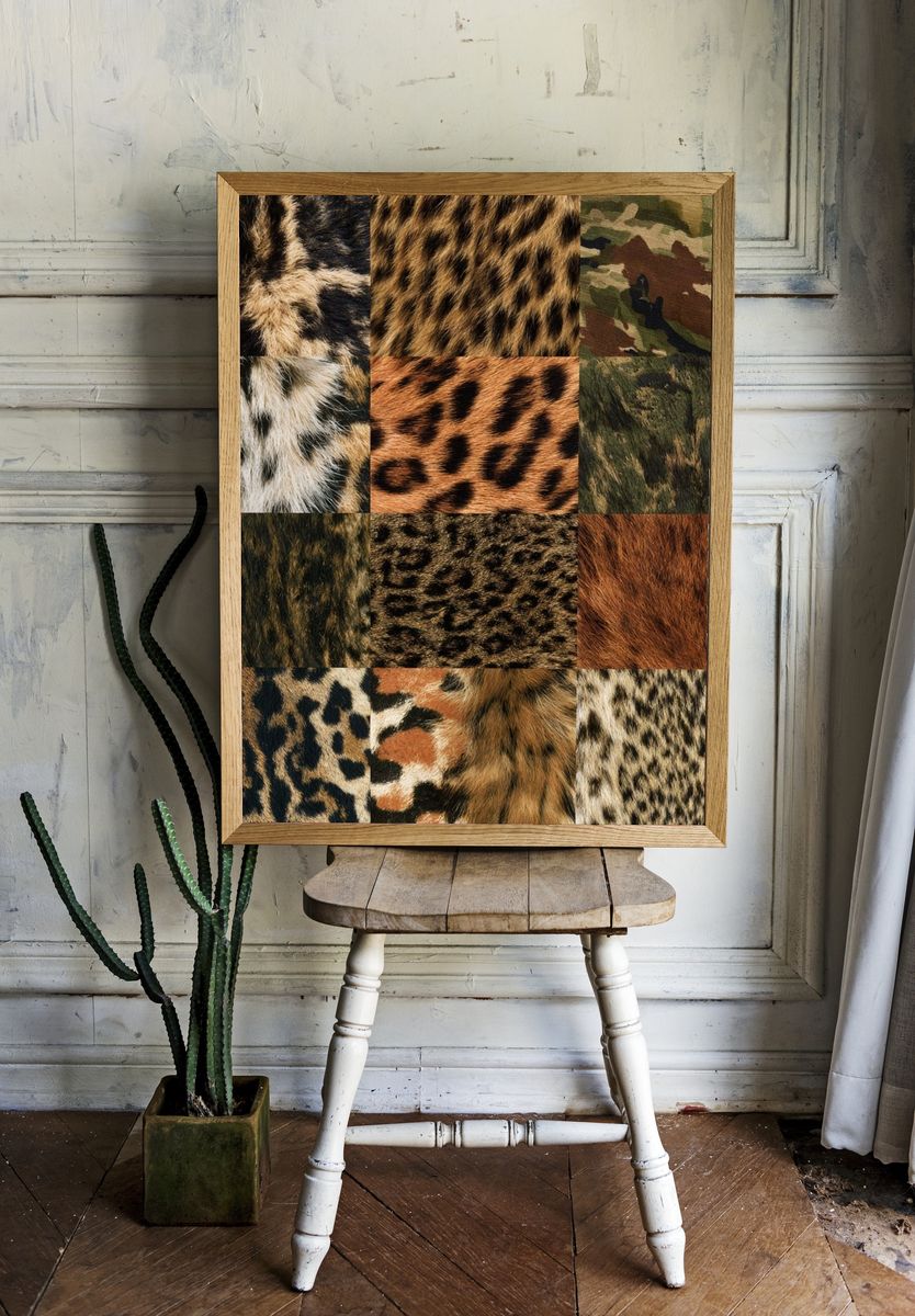 Wild Fur Texture Collage Print. room preview