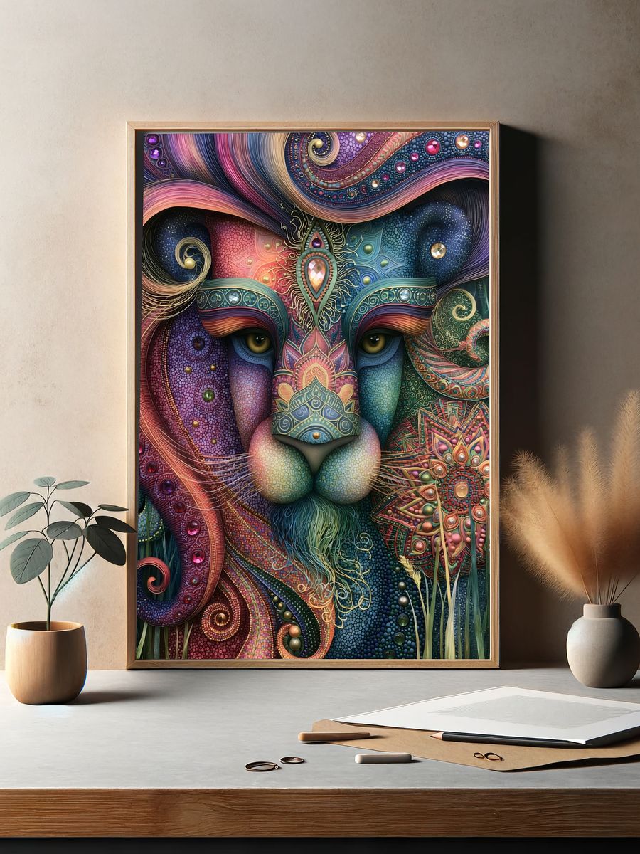Majestic Lion Portrait Illustration Poster. — room view 2