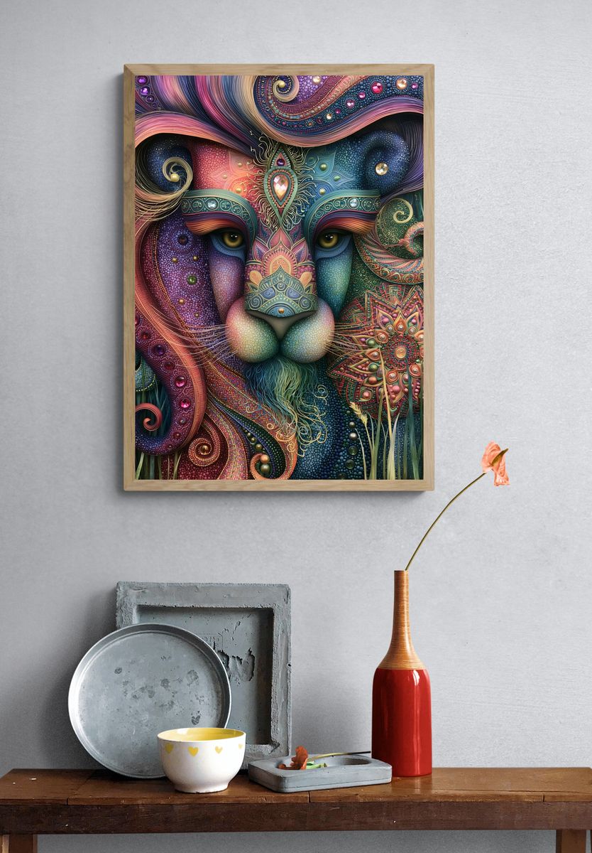 Majestic Lion Portrait Illustration Poster. — room view 3
