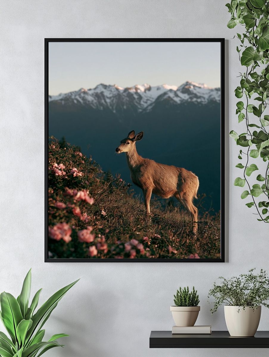 Deer at Alpine Dawn Poster. — room view 4