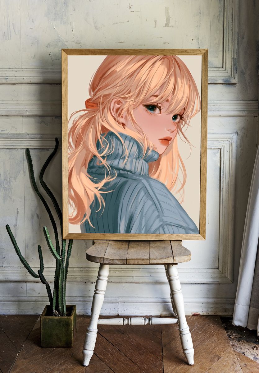 Blonde Anime Portrait Poster. — room view 1