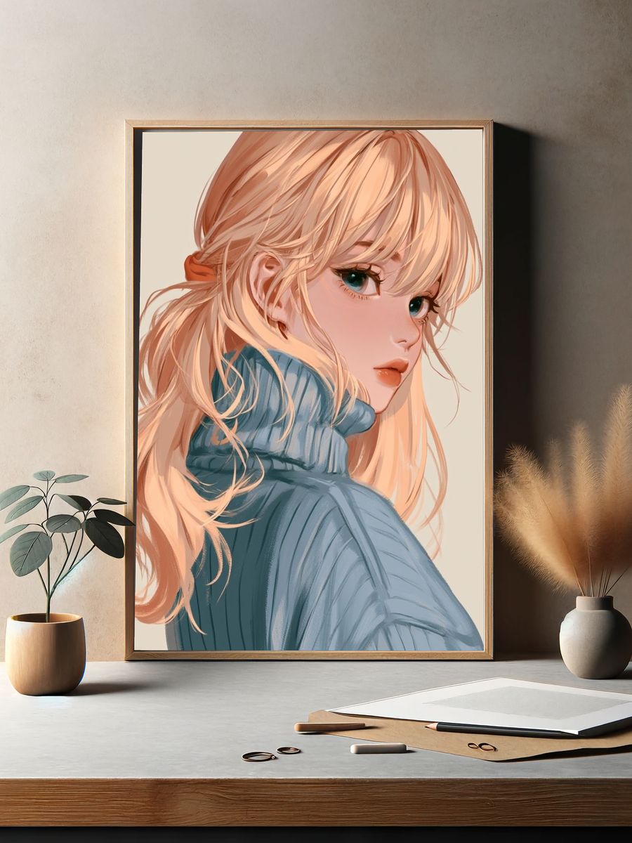 Blonde Anime Portrait Poster. — room view 2