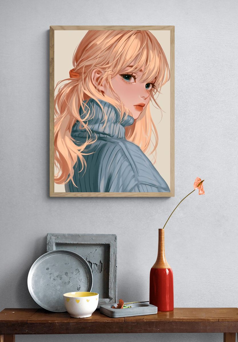 Blonde Anime Portrait Poster. — room view 3