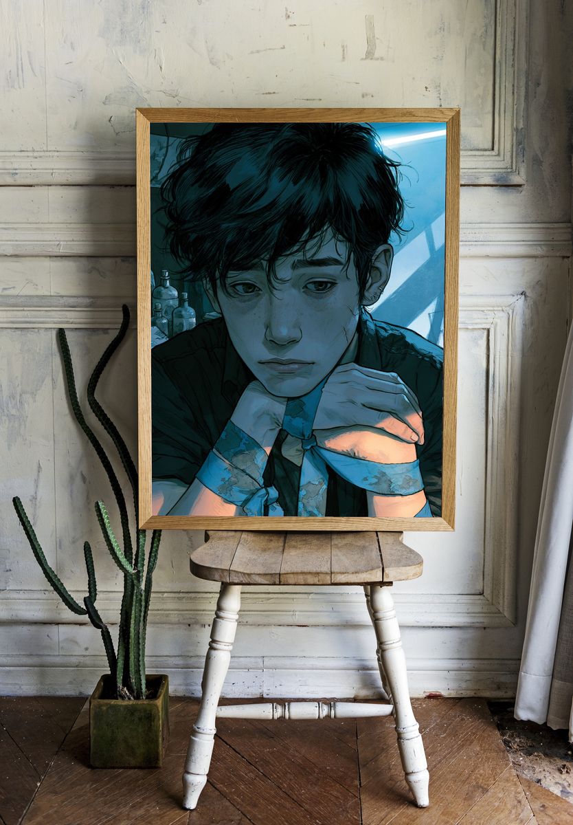 Brooding Anime Portrait Poster. room preview