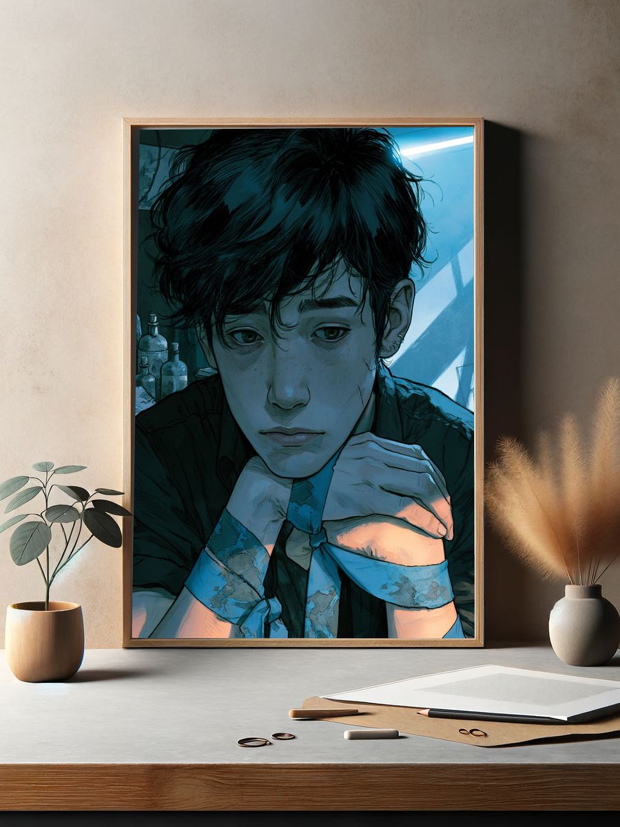 Brooding Anime Portrait Poster. — room view 2