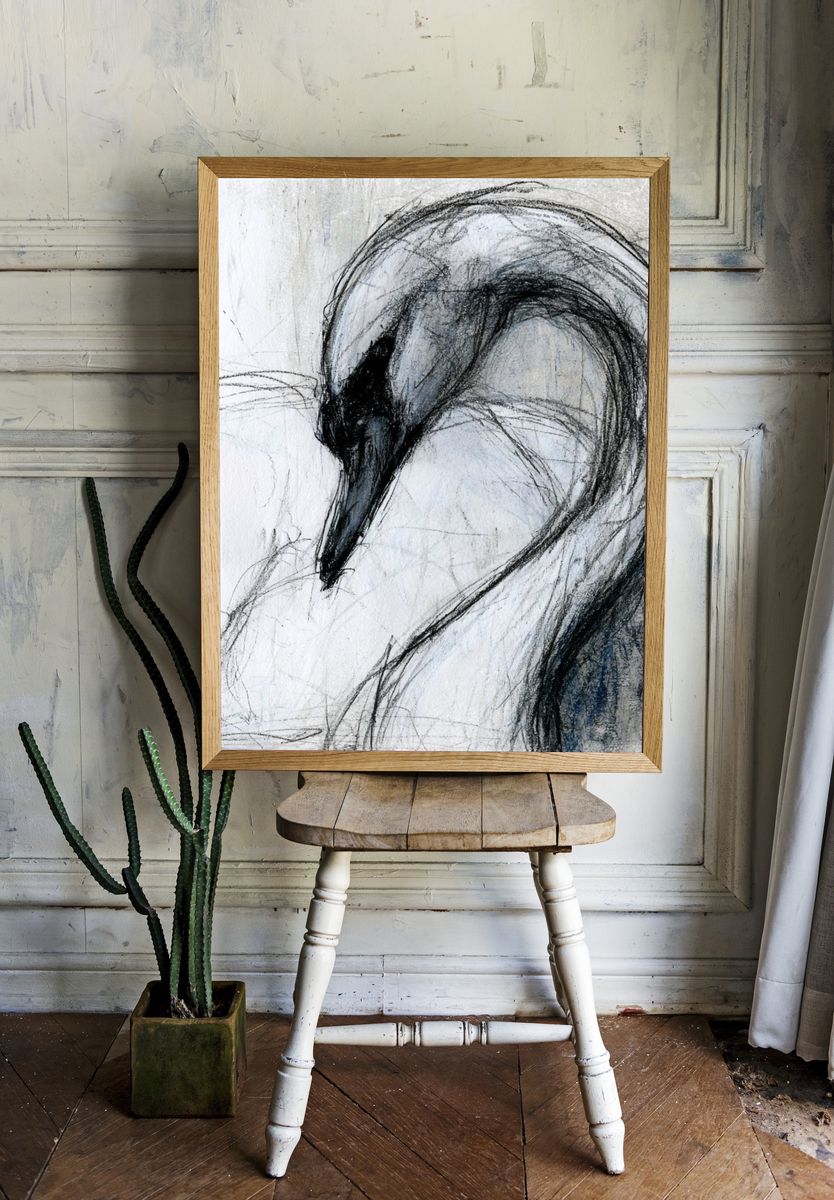Abstract Swan Sketch Poster. room preview