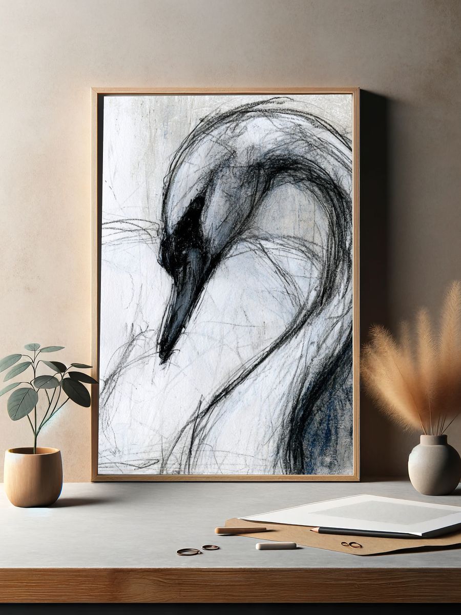 Abstract Swan Sketch Poster. — room view 2
