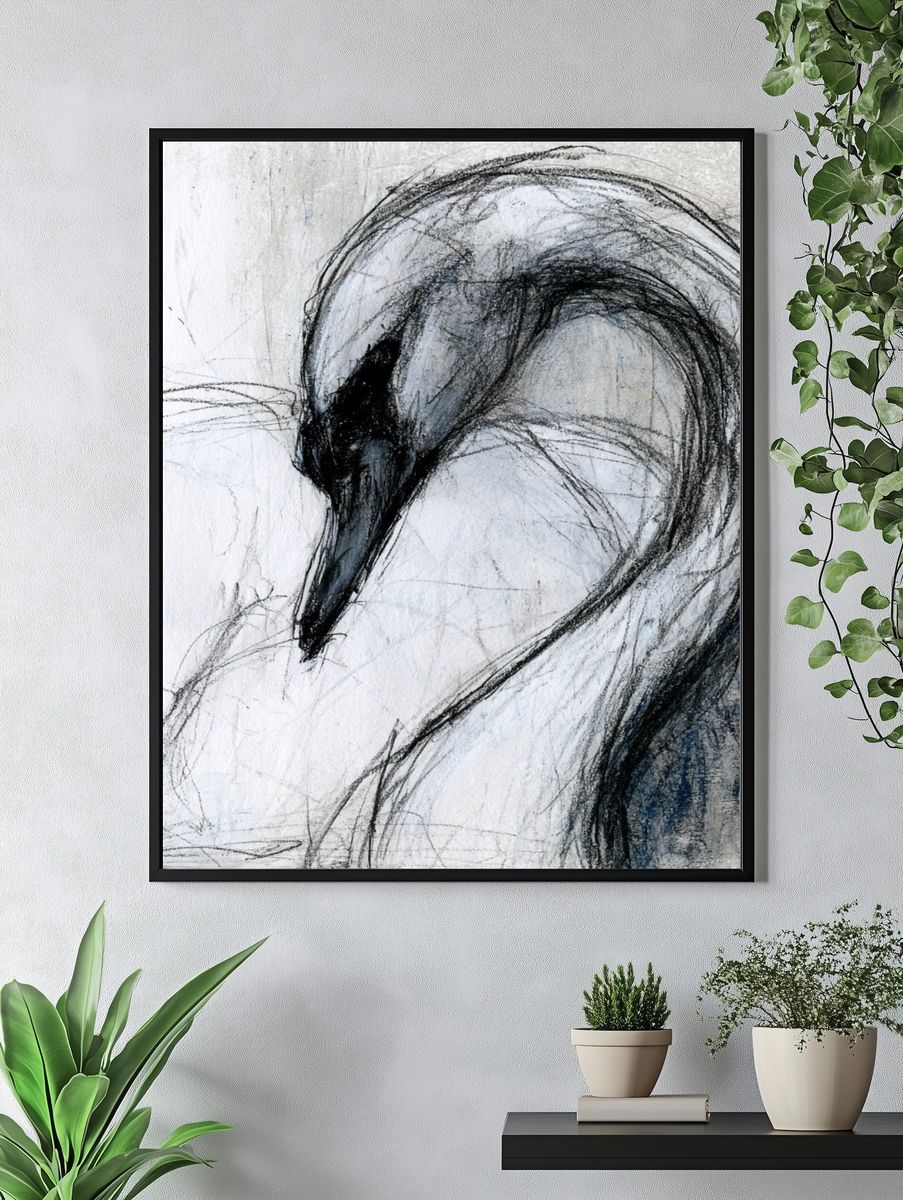 Abstract Swan Sketch Poster. — room view 4