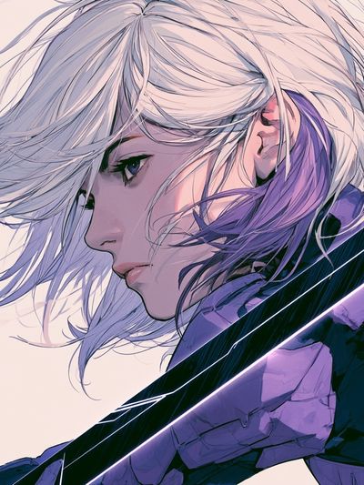 White-Haired Anime Warrior Poster.
