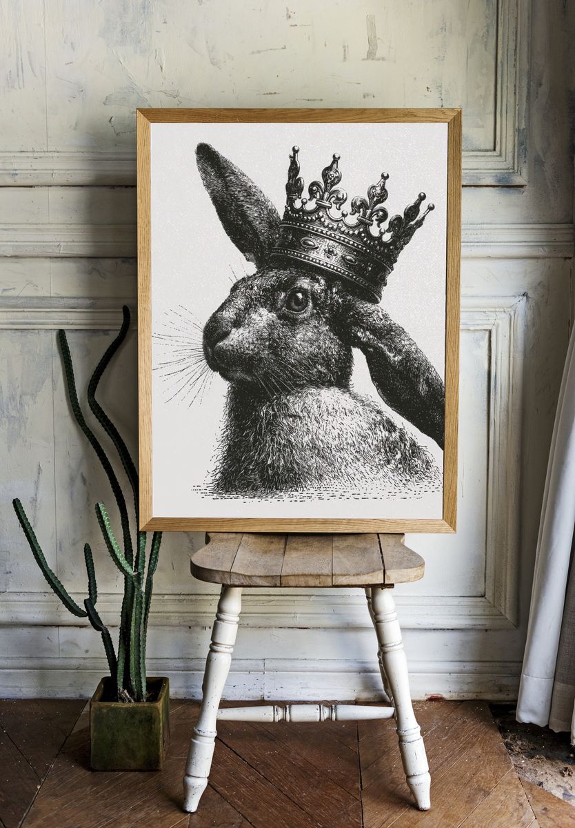 Crowned Rabbit Ink Print. — room view 1