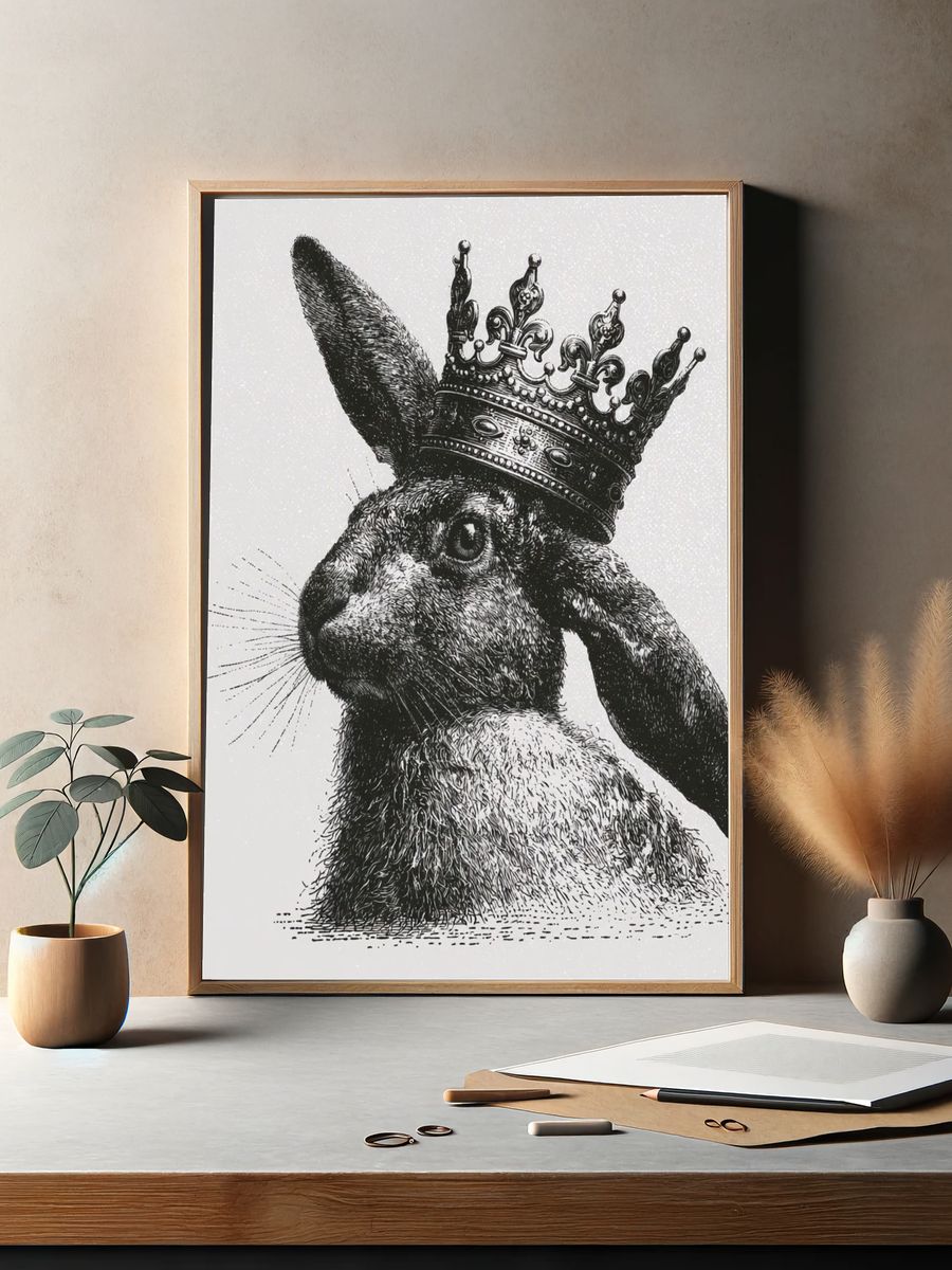 Crowned Rabbit Ink Print. — room view 2