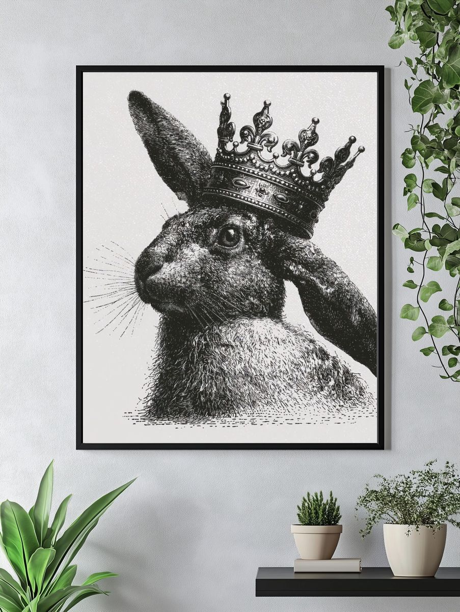 Crowned Rabbit Ink Print. — room view 4
