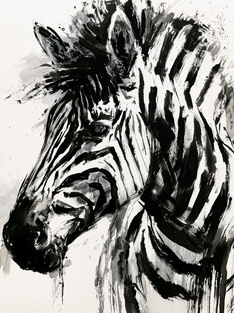 Zebra Ink Portrait Poster. poster — animals art