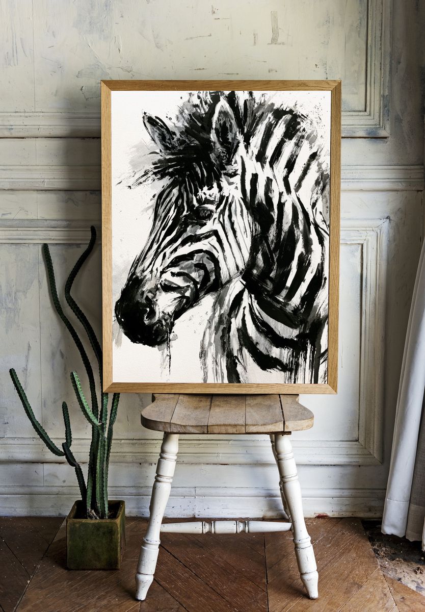 Zebra Ink Portrait Poster. room preview
